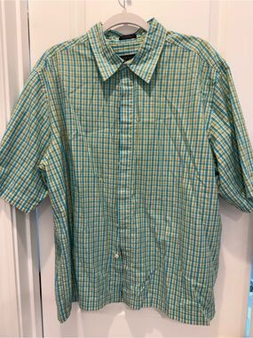 DKNY Short-Sleeve Plaid Button-Down Shirt in Yellow and Blue